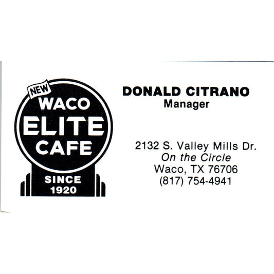 Donald Citrano Waco Elite Cafe TX Vintage Business Card SD8-B6
