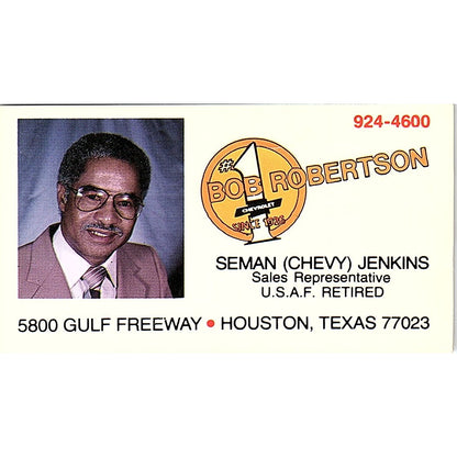 Seman Chevy Jenkins Bob Robertson Chevrolet Houston Vintage Business Card SD9-B6