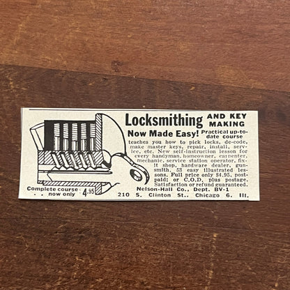 Locksmithing Made Easy - Nelson-Hall Co Chicago IL 1955 Ad AG1-S1