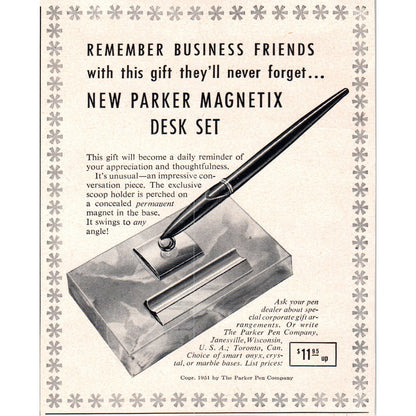 Parker Magnetix Desk Pen Set 1951 Magazine Ad AF1-MF1