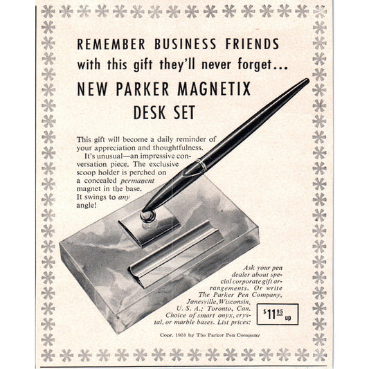 Parker Magnetix Desk Pen Set 1951 Magazine Ad AF1-MF1