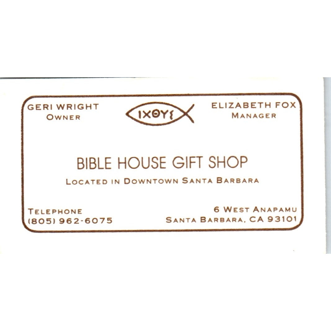 Geri Wright Bible House Gift Shop Santa Barbara CA Vintage Business Card SD8-B4