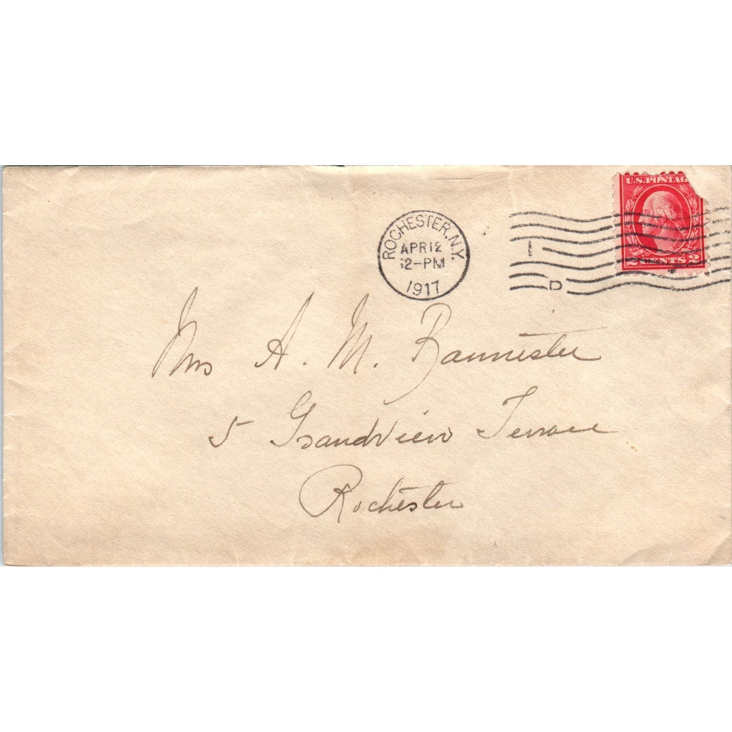 1917 A. M. Bannister Rochester New York Postal Cover Envelope AE7