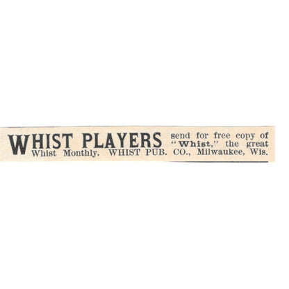 Whist Publishing Co Milwaukee WI 1892 Magazine Ad AK6-S3