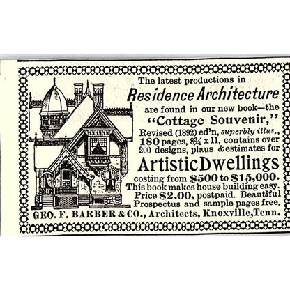 Geo. F. Barber & Co Architects Residence Architecture Knoxville 1892 Ad AG2-S26