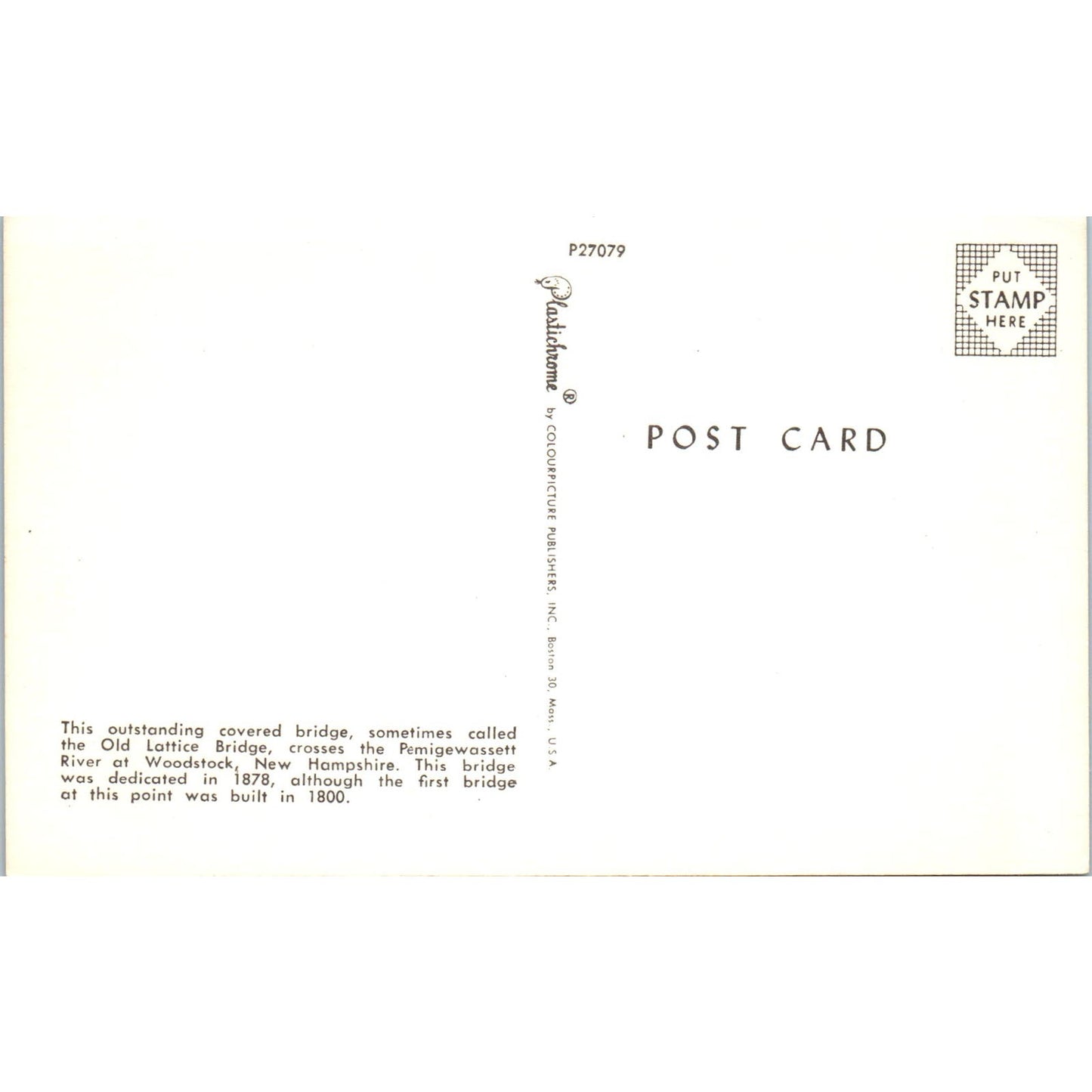 Pemigewasset River Bridge Woodstock NH Vintage Covered Bridge Postcard PD6