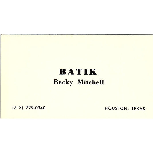 Batik Becky Mitchell Houston Texas Vintage Business Card SB4-B9