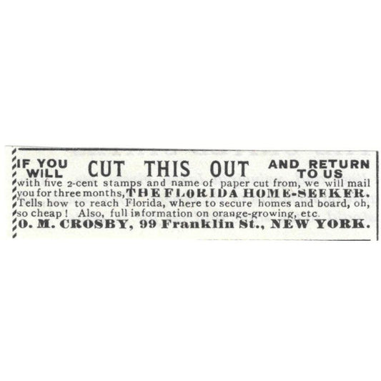 Florida Real Estate O.M. Crosby New York c1890 Victorian Ad AE9-CH4