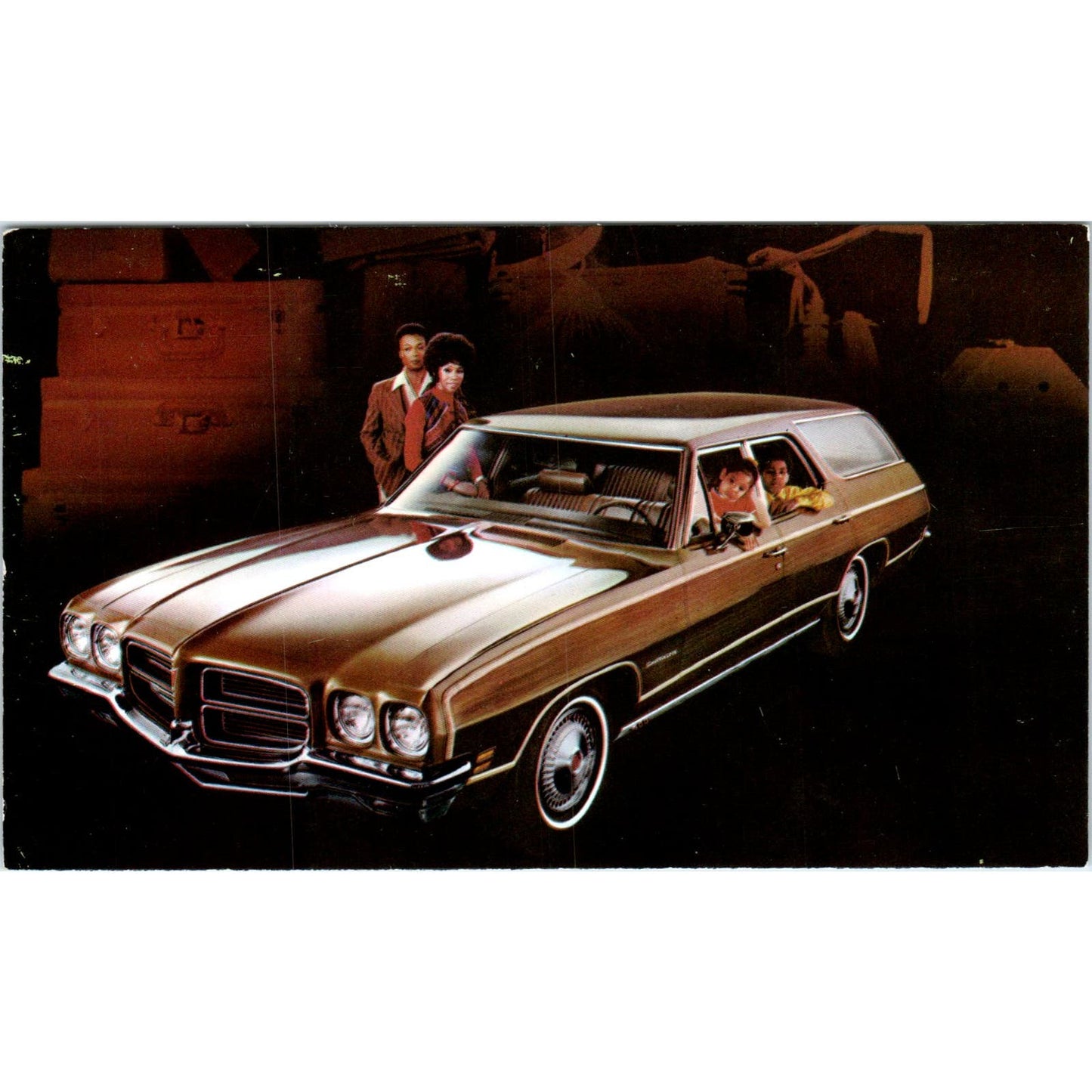 1972 Wide Track Pontiac LeMans Wagon Wood Grain Vintage Postcard PC12