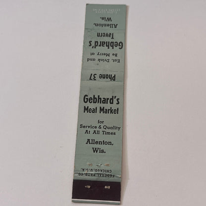 Gebhard's Tavern & Meat Market Allenton WI Vintage Matchbook TB6-MB2-9