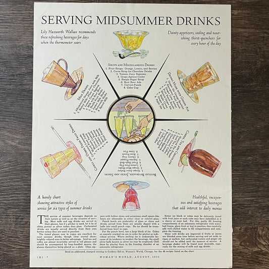 1931 Serving Midsummer Drinks Cocktail Recipes Vintage Magazine Article 10x13 V8