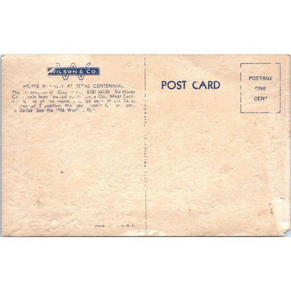 1936 Texas Centennial Exposition Wilson & Co Meat Packer Horse Team Postcard PC7