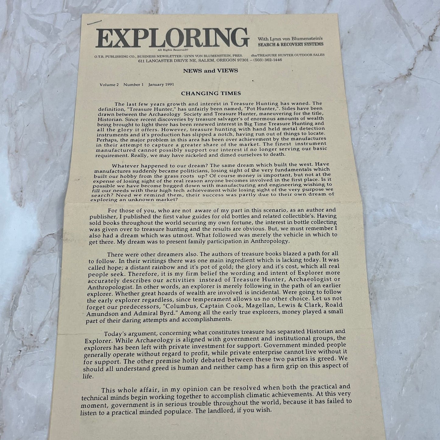 1988 Exploring With Lynn Von Blumenstein's Search & Recovery Systems Newsletter AE4