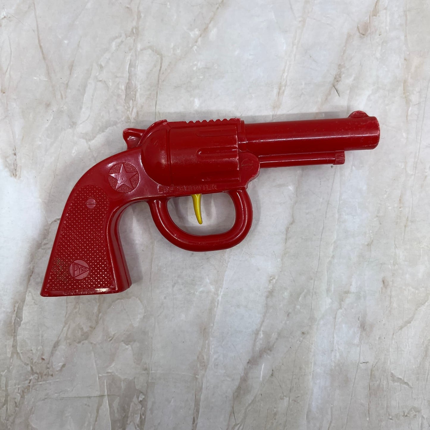 Vintage Plastic Toy Cowboy Pistol Red Six Shooter Pyro Toys TI9