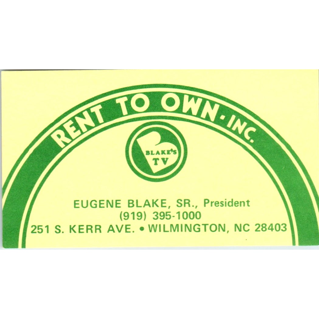 Rent to Own Inc Eugene Blake Sr Wilmington NC Vintage Business Card SD8-B4