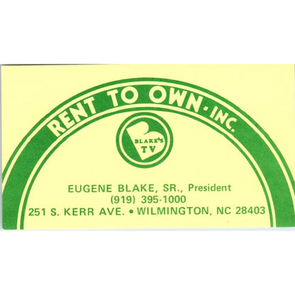 Rent to Own Inc Eugene Blake Sr Wilmington NC Vintage Business Card SD8-B4