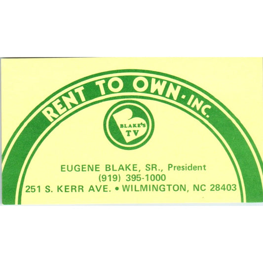 Rent to Own Inc Eugene Blake Sr Wilmington NC Vintage Business Card SD8-B4