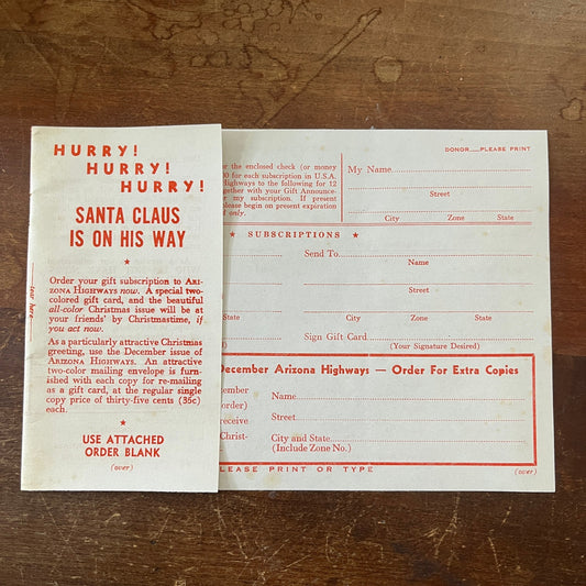 Arizona Highways Magazine Order Form Blank 1949 Article D26