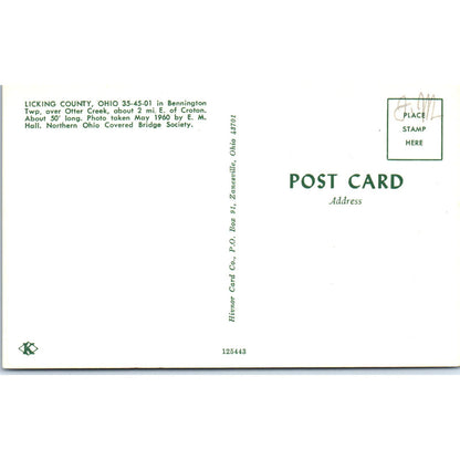 Licking County Otter Creek Bennington Twp Ohio Covered Bridge Postcard PC2