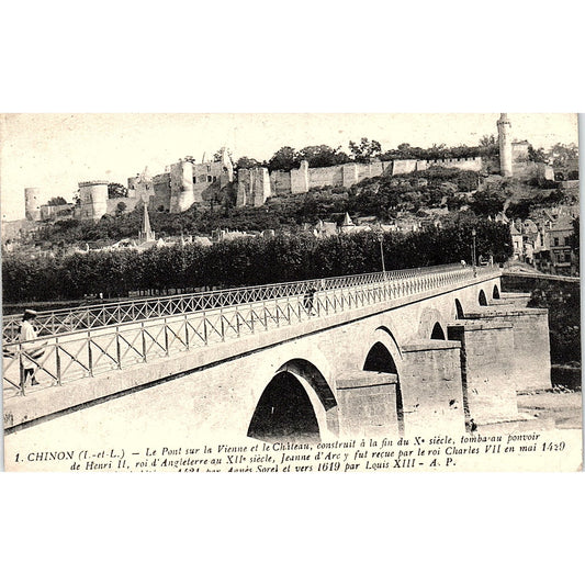 Chinon Le Pont Sur La Vienne Et Le Chateau French Antique Postcard PE10