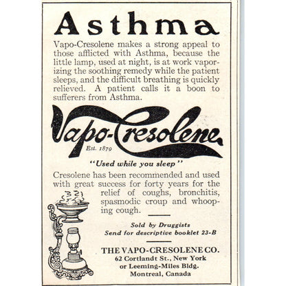 Vapo-Cresolene Co Asthma Remedy Montreal Canada 1924 Magazine Ad AF2-A1