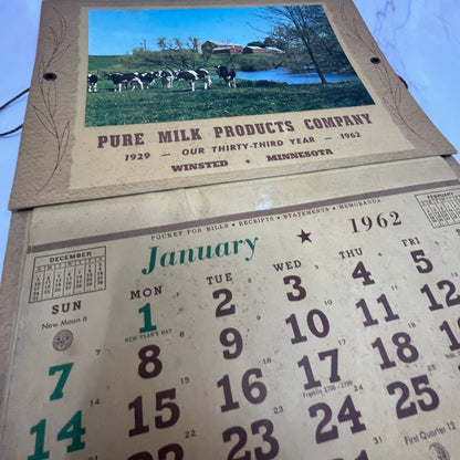 1962 Pure Milk Products Company Calendar Winsted MN V23