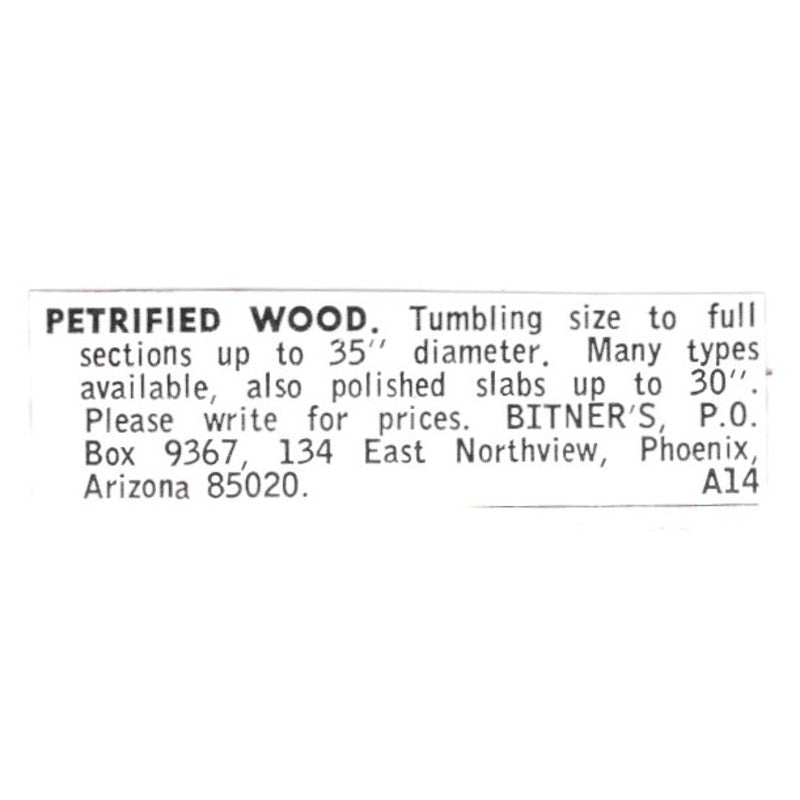 Bitner's Petrified Wood Phoenix Arizona 1972 Ad AF8-S16
