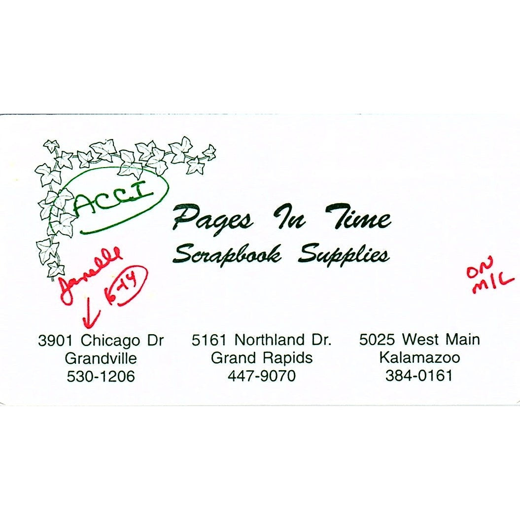 Pages In Time Scrapbook Grandville Grand Rapids Kalamazoo Business Card SC9-B9