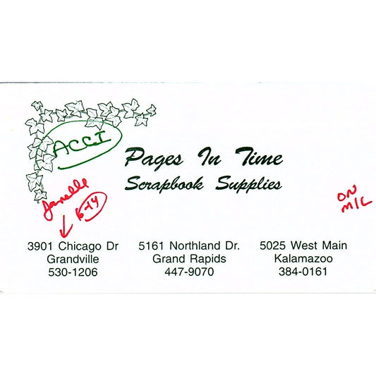 Pages In Time Scrapbook Grandville Grand Rapids Kalamazoo Business Card SC9-B9
