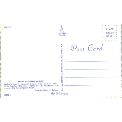 Babbs Bridge Presumpscot River So. Windham Maine Covered Bridge Postcard PB13
