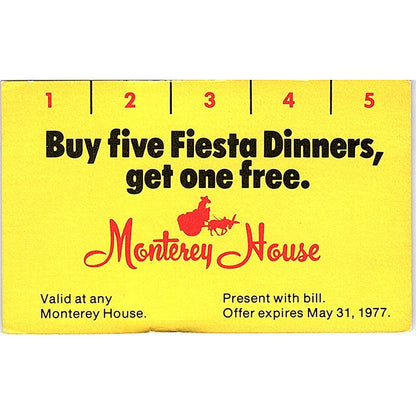 1977 Monterey House Mexican Restaurants Fiesta Dinner Business Card SD9-B8