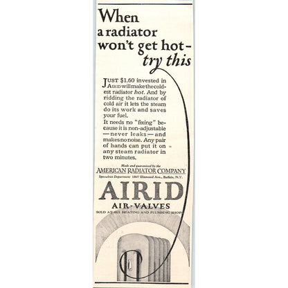 Airid Air Valves American Radiator Company Buffalo NY 1924 Magazine Ad AF2-A1