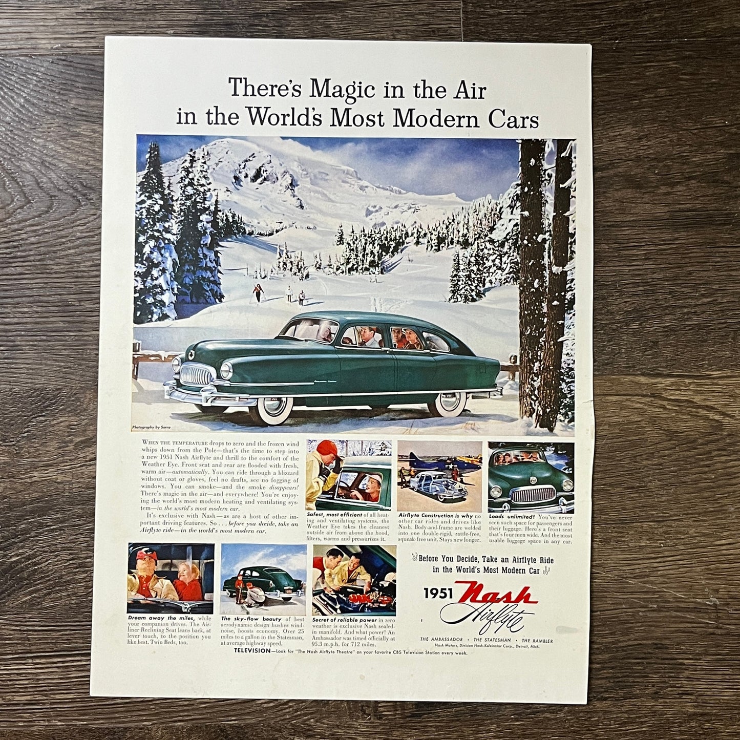 1951 Green Nash Airflyte Magic In The Air Car Magazine Ad 10x13 V3