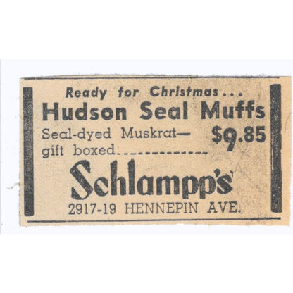 Schlampp's Hudson Seal Muffs Hennepin 1935 Minneapolis Journal Ad AE7-H3