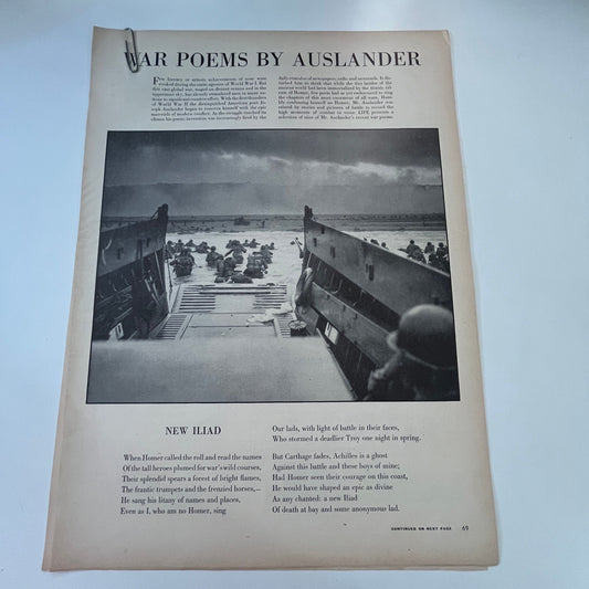 War Poems by Auslander 3 Pages 1940s WWII Era Article V30-1
