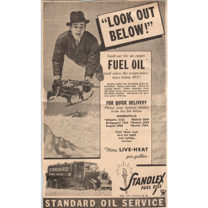 Standard Oil Fuel Delivery Service 1935 Minneapolis Journal Advertisement AB9