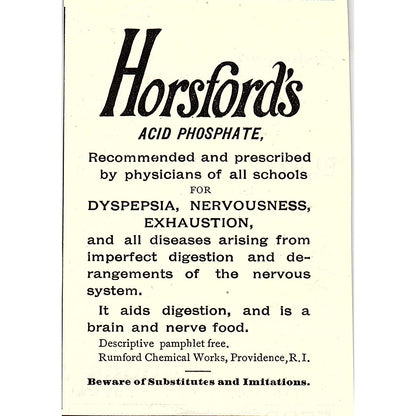 Horsford's Acid Phosphate Rumford Chemical Works Providence RI 1892 Ad AG2-M10