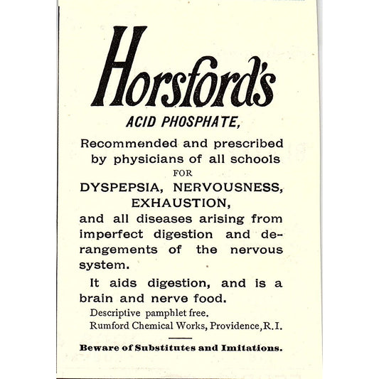 Horsford's Acid Phosphate Rumford Chemical Works Providence RI 1892 Ad AG2-M10