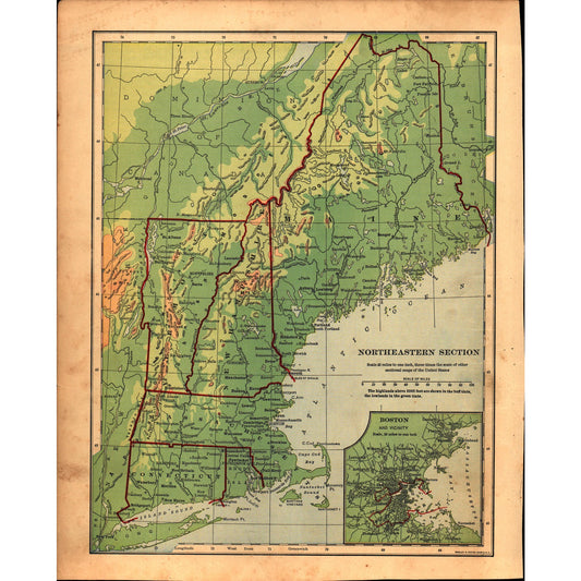 Northeast USA Connecticut New Hampshire Massachusetts Maine 1901 Map V14-1