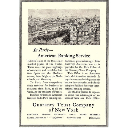 Guaranty Trust Company of New York c1920 Ad AF8-9