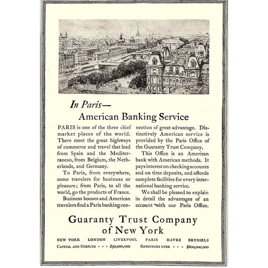 Guaranty Trust Company of New York c1920 Ad AF8-9
