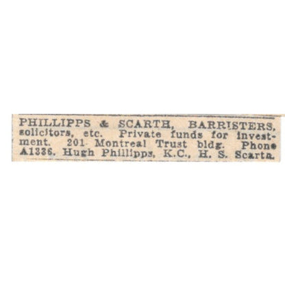 Phillipps & Scarth Barristers Hugh Phillipps Scarta Winnipeg 1920 Ad AG2-S4