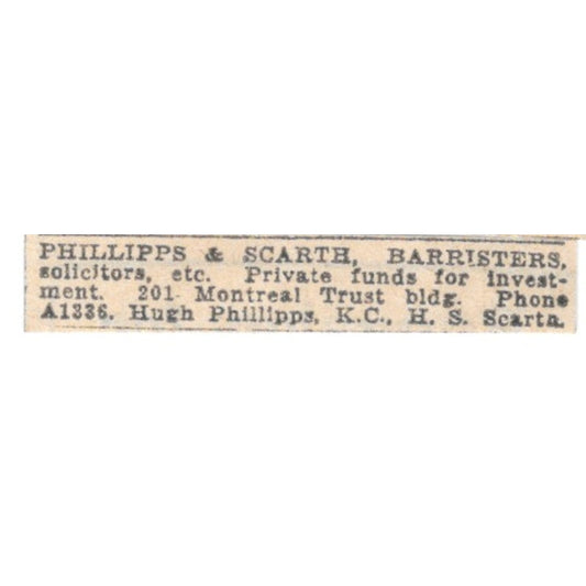 Phillipps & Scarth Barristers Hugh Phillipps Scarta Winnipeg 1920 Ad AG2-S4