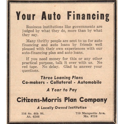 Citizens-Morris Plan Company Marquette Ave 1935 Minneapolis Journal Ad AE7-N2