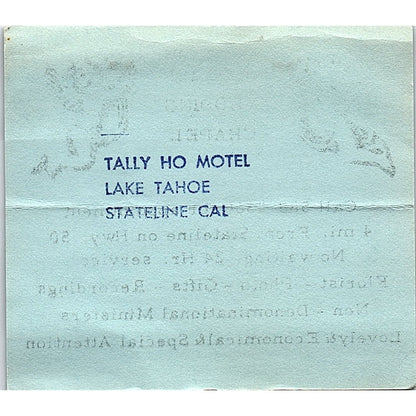 Lakeside Wedding Chapel Tally Ho Motel Lake Tahoe Stateline Business Card ML1-6