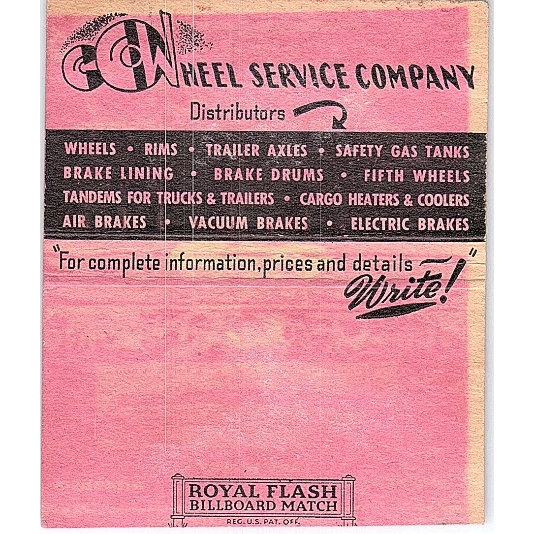 Wheel Service Co St Paul MN Fargo ND Vintage Large Matchbook Cover TH2-Y2
