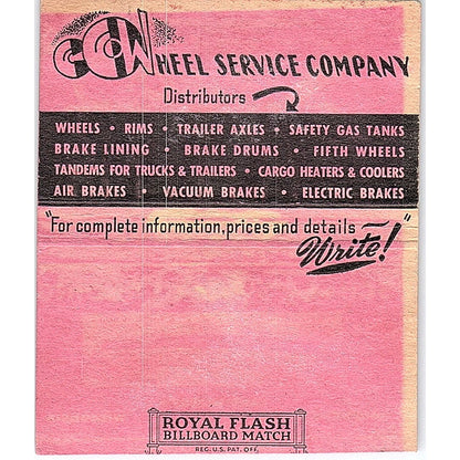 Wheel Service Co St Paul MN Fargo ND Vintage Large Matchbook Cover TH2-Y2