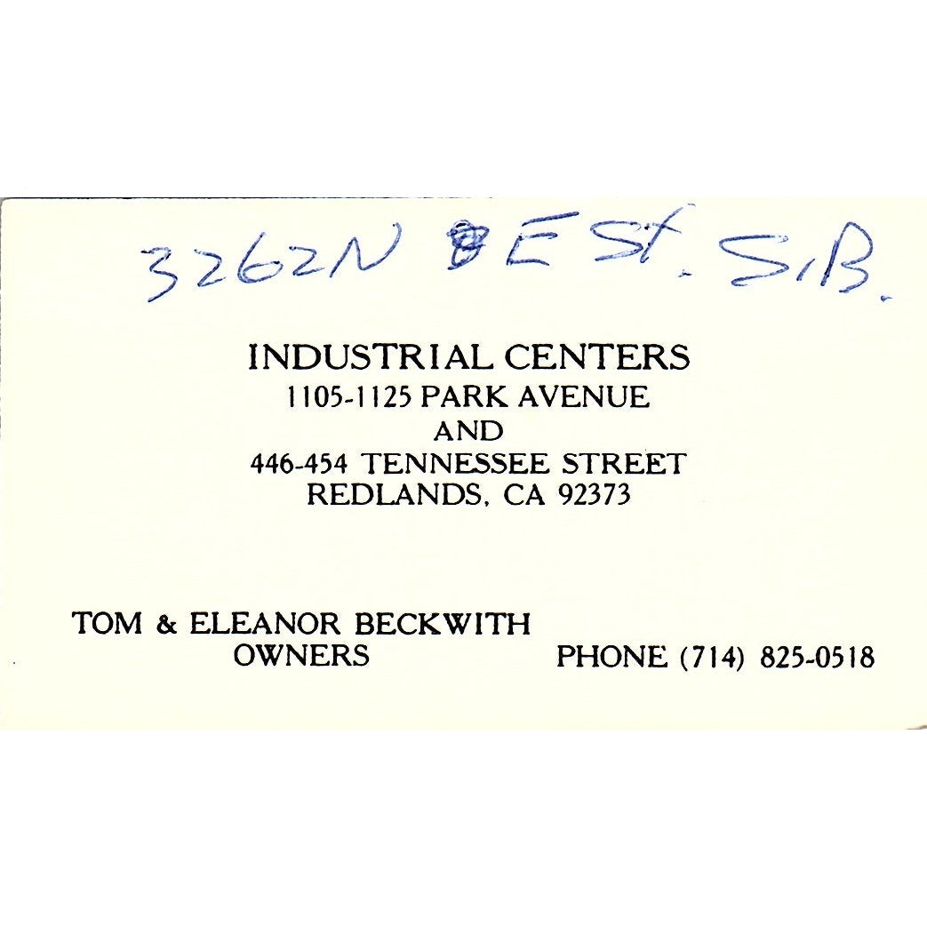 Tom & Eleanor Beckwith Industrial Centers Redlands Vintage Business Card SE3-B14