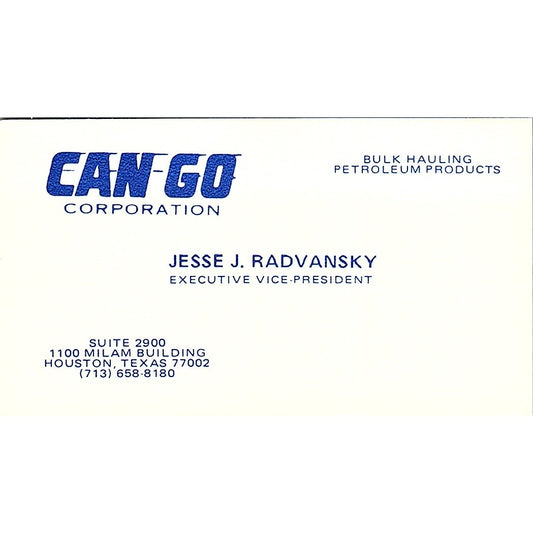 Can-Go Corporation Jesse J Radvansky Houston Texas Vintage Business Card SB4-B5