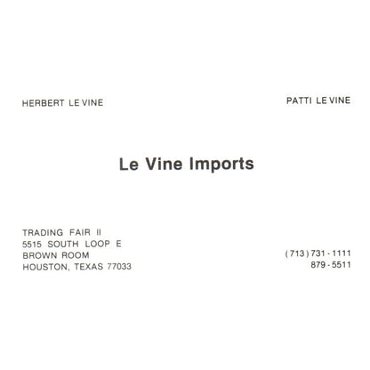 Le Vine Imports Herbert Patti Le Vine Houston TX Vintage Business Card SF3-B1